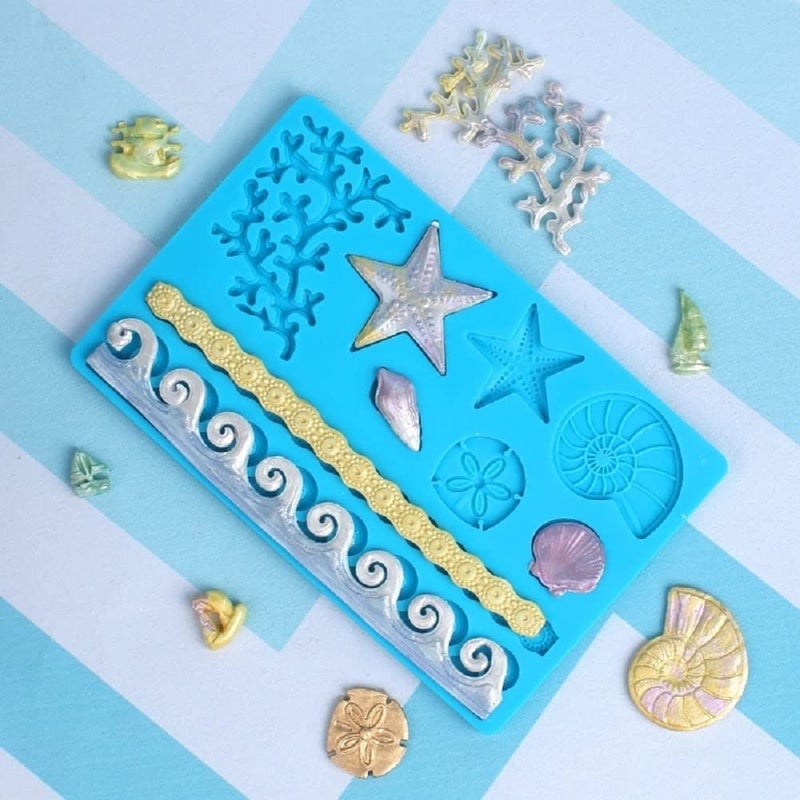 Anyana Sea Shell starfish conch coral Silicone Fondant Mold for Cake Decoration Chocolate Candy Mold Soap Mold Baking Tool Jello Mold edible Non stick easy to use - Image 2